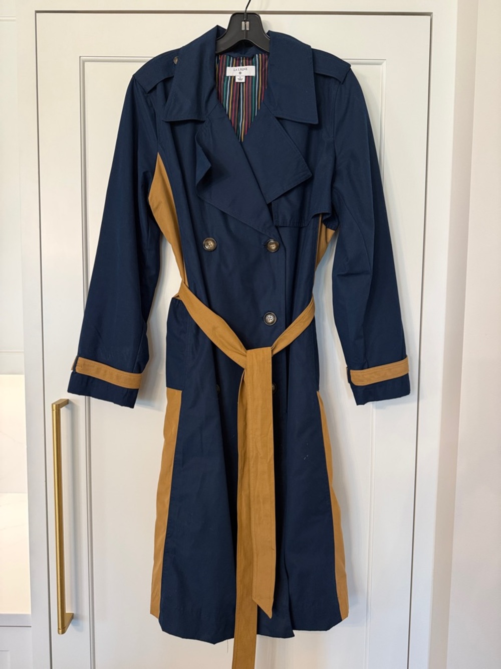 La Ligne Classic Two-Tone Trench Coat - Navy & Camel